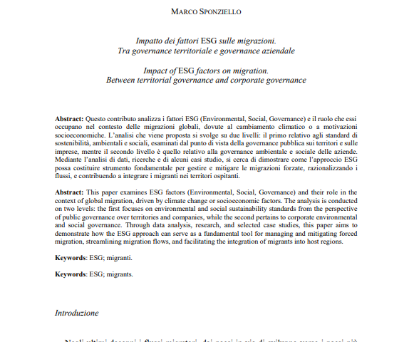 Migrazioni e fattori ESG: tra governance aziendale e governance pubblica