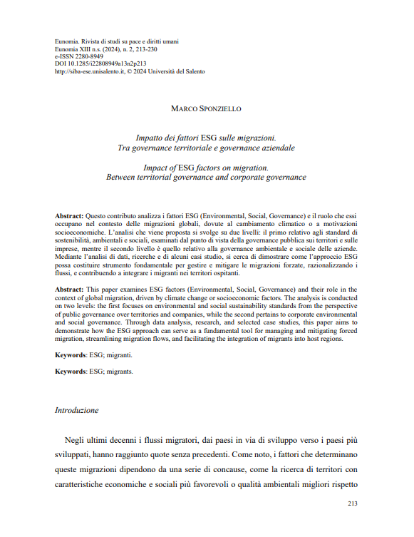 Migrazioni e fattori ESG: tra governance aziendale e governance pubblica